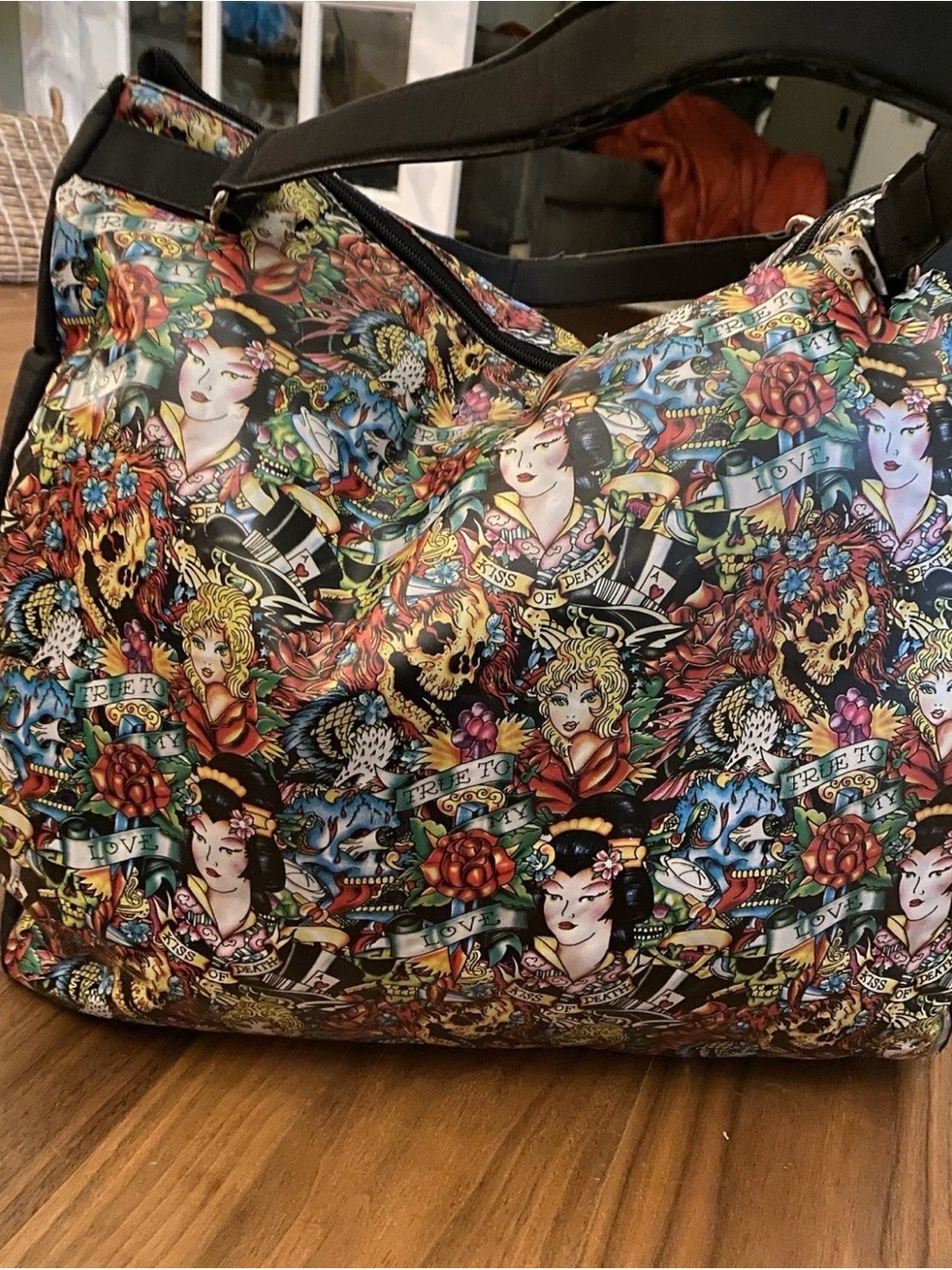 Ed Hardy Christian Audigier Tattoo Print Tote Bag Y2K Travel Shoulder Bag